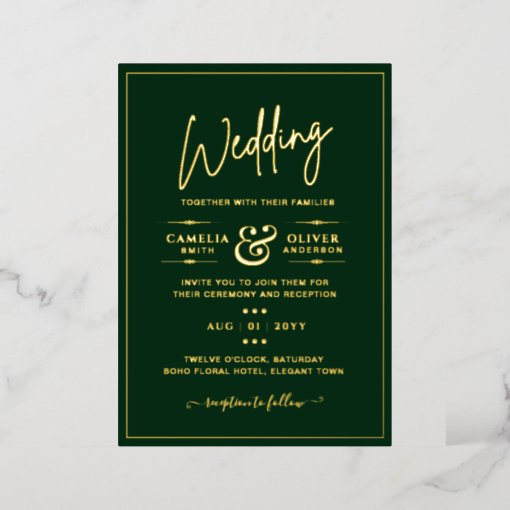 Classic GOLD FOIL Green Elegant Classic Wedding Foil Invitation | Zazzle