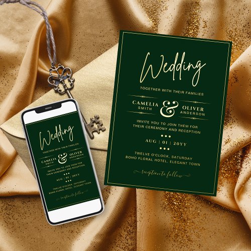 Classic GOLD FOIL Green Elegant Classic Wedding Foil Invitation