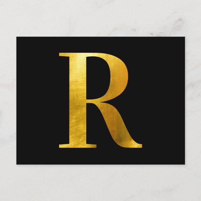 Classic Gold Foil Monogram R on Black Postcard (Front)