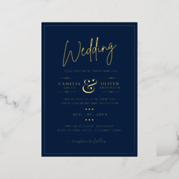 Classic GOLD FOIL Navy Elegant Classic Wedding Foil Invitation