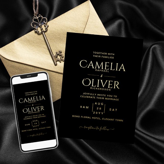 Classic GOLD FOIL Text Black Wedding Elegant Foil Invitation (Creator Uploaded)