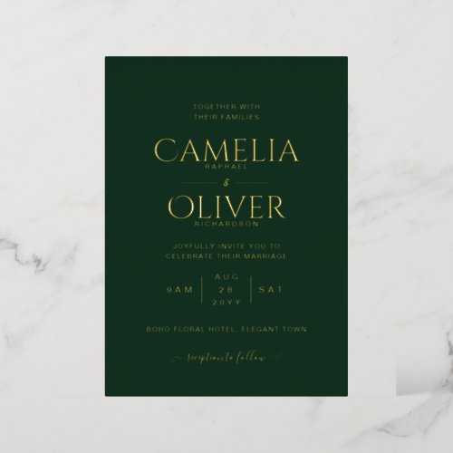 Classic GOLD FOIL Text Green Wedding Elegant Foil Invitation