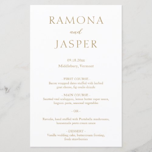 Classic Gold Formal Elegant Modern Wedding Menu