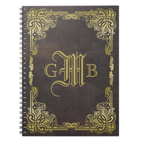 Classic Gold Frame Antique Leather Fancy Monogram Notebook