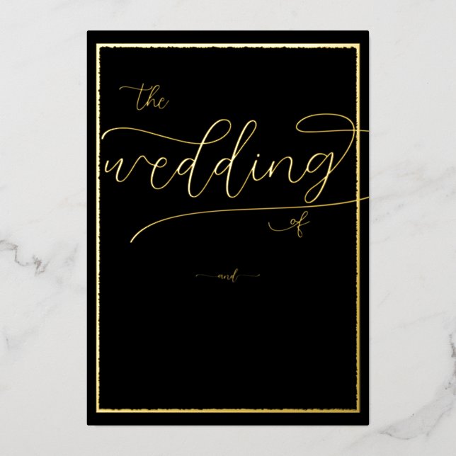 Classic Gold Frame Flourish Calligraphy Wedding Foil Invitation (Front)