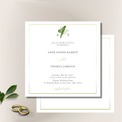 Classic Gold Frame Lily of Valley Spring Wedding Invitation
