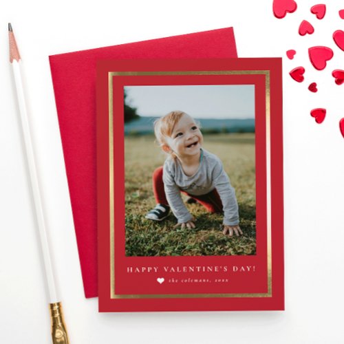 Classic Gold Frame Photo Valentines Day Note Card