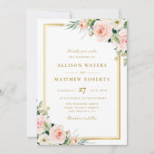 classic gold frame pink blush floral wedding invitation (Front)