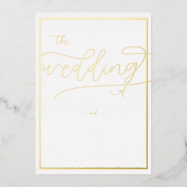 Classic Gold Frame Romantic Calligraphy Wedding Foil Invitation (Front)