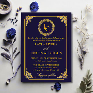 Classic Gold Frame Royal Monogram Wedding Invitation
