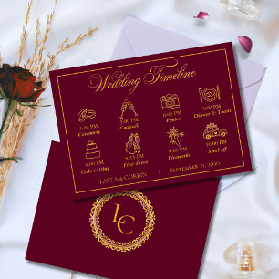 Classic Gold Frame Royal Monogram Wedding Timeline Enclosure Card
