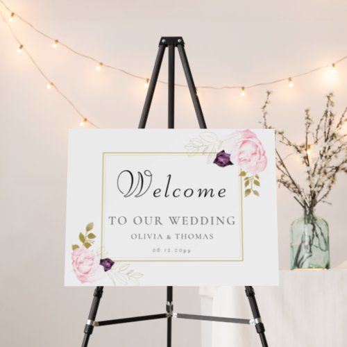 Classic Gold Frame Rustic Floral Wedding Welcome Foam Board