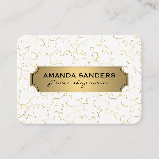 Classic Gold Frame Vine Pattern Business Card (Front)