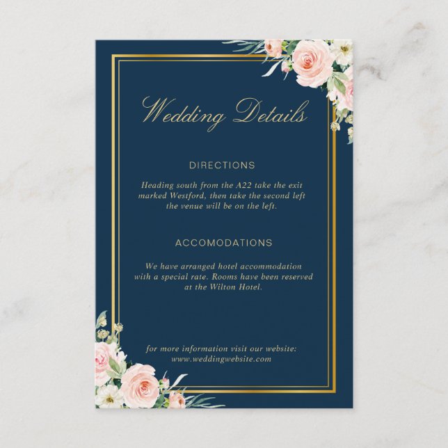 classic gold frame wedding details card (Front)