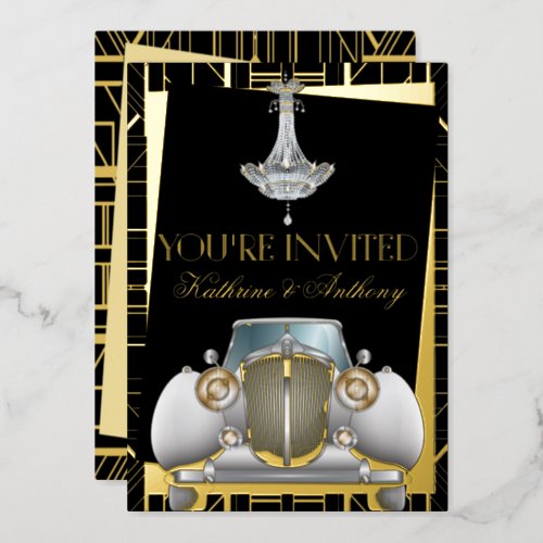 Classic GOLD Gatsby Deco Wedding  Foil Invitation