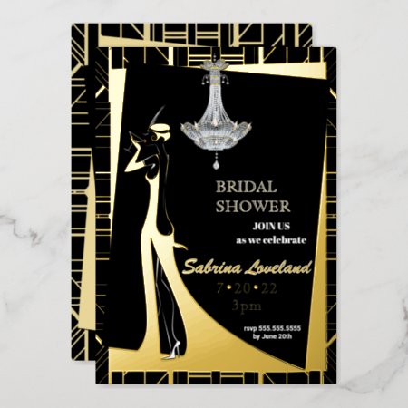 Classic Gold Gatsby Flapper Bridal Shower Foil Invitation