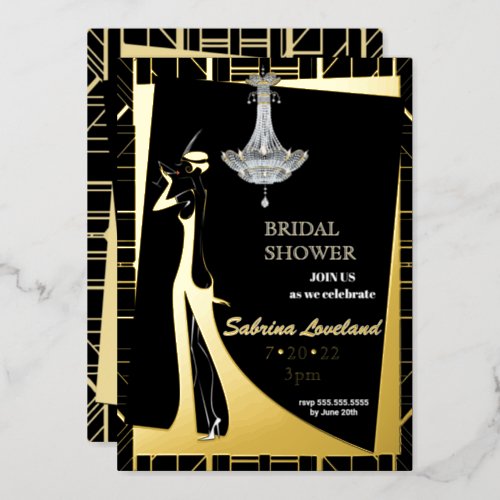 Classic GOLD Gatsby Flapper Bridal Shower Foil Invitation