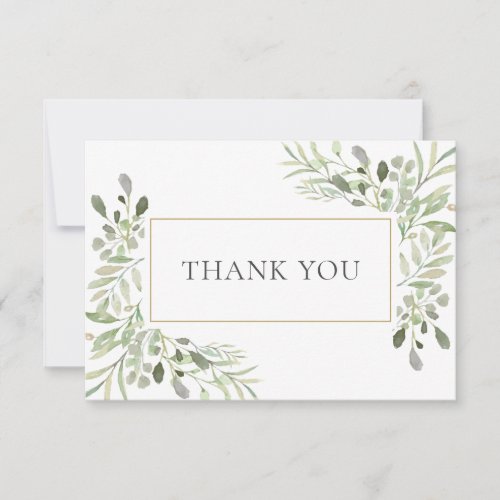 Classic Gold Geometric Greenery Foliage Thank You Card