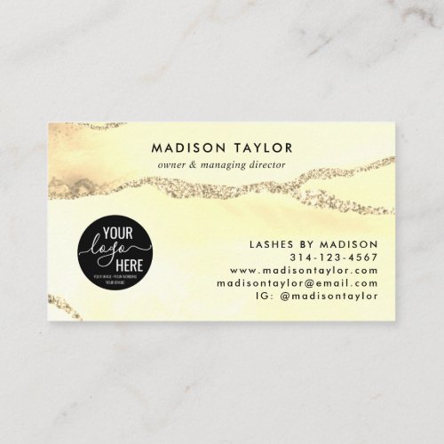 Classic Gold Glitter Agate Custom Logo Monogram Business Card