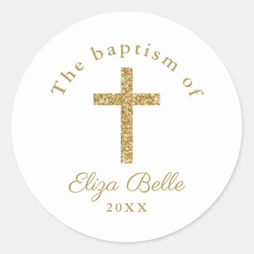 Classic Gold Glitter Cross Baptism Classic Round Sticker
