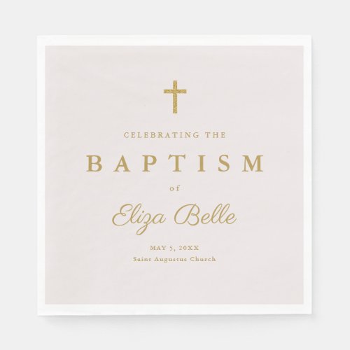 Classic Gold Glitter Cross Baptism  Napkins
