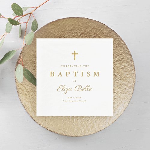 Classic Gold Glitter Cross Baptism Napkins