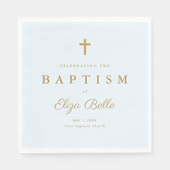 Classic Gold Glitter Cross Baptism Napkins (Front)