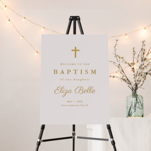 Classic Gold Glitter Cross Baptism Welcome Foam Board