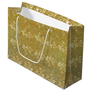 Classic Gold Glitter Floral Pattern Large Gift Bag