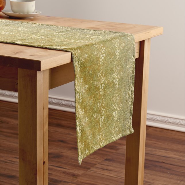 Classic Gold Glitter Floral Pattern Short Table Runner (In Situ)