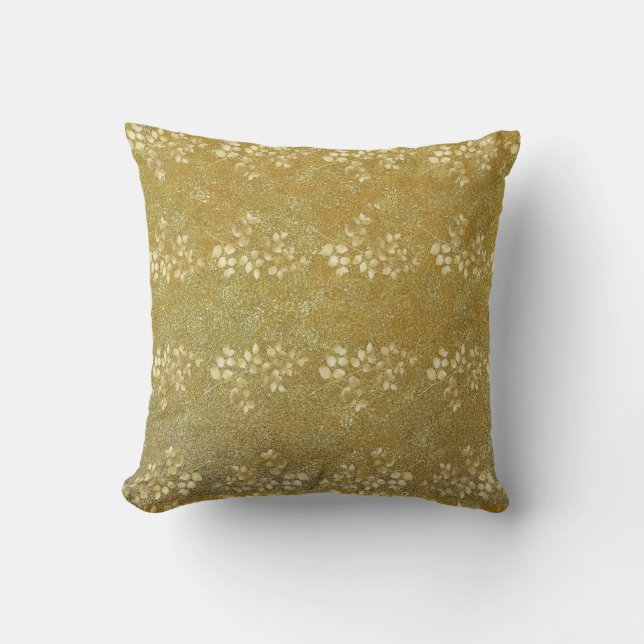 Classic Gold Glitter Floral Pattern Throw Pillow (Front)