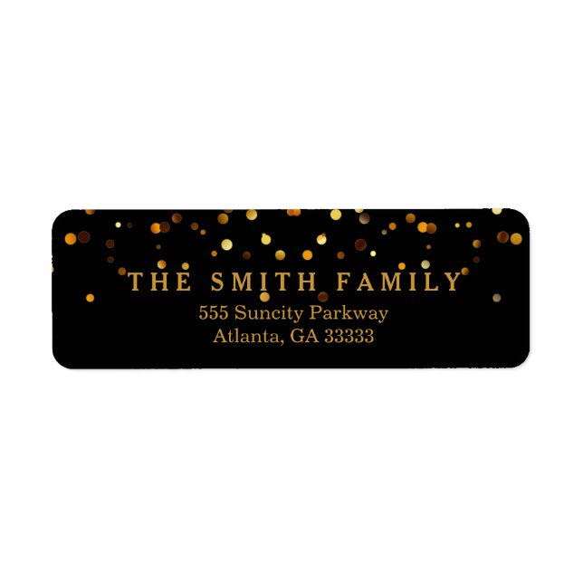 Classic Gold Glitters Dots Black Modern Label (Front)