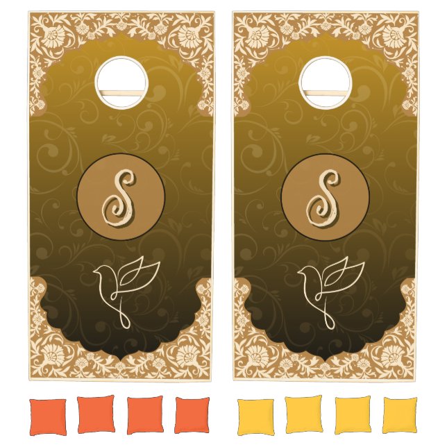 Classic Gold Gradient Monogram Wedding  Cornhole Set (Set)