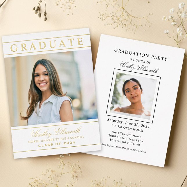 Classic Gold Graduate Photo Graduation Party Foil Invitation (Creator Uploaded)