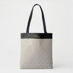 Classic Gold Gray Black Pattern Personalized Tote Bag