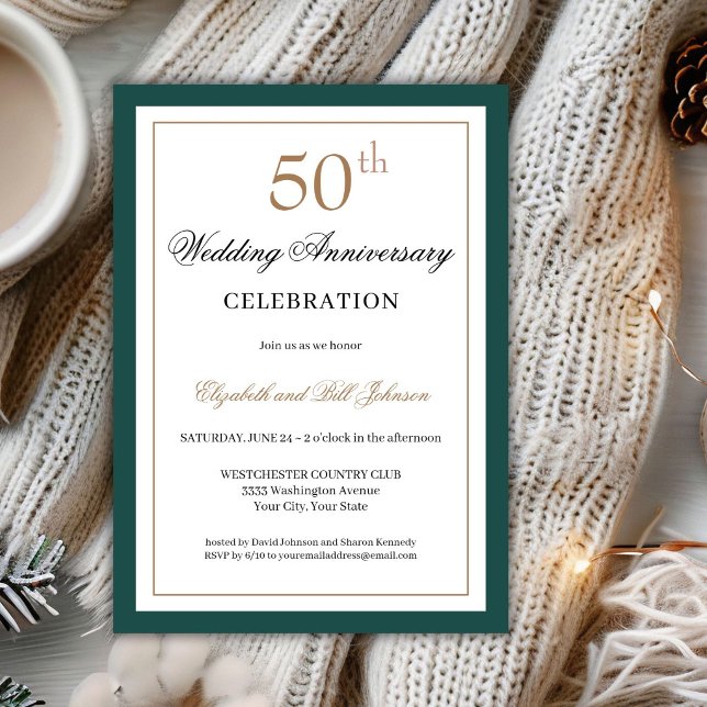 Classic Gold Green 50th Wedding Anniversary Invitation (Creator Uploaded)
