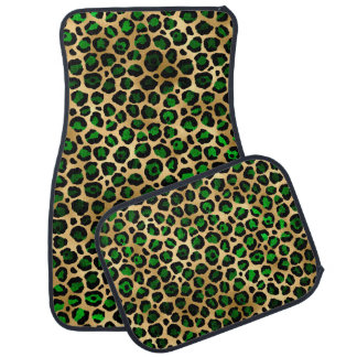 Classic Gold, Green & Black Leopard Print Pattern Car Floor Mat