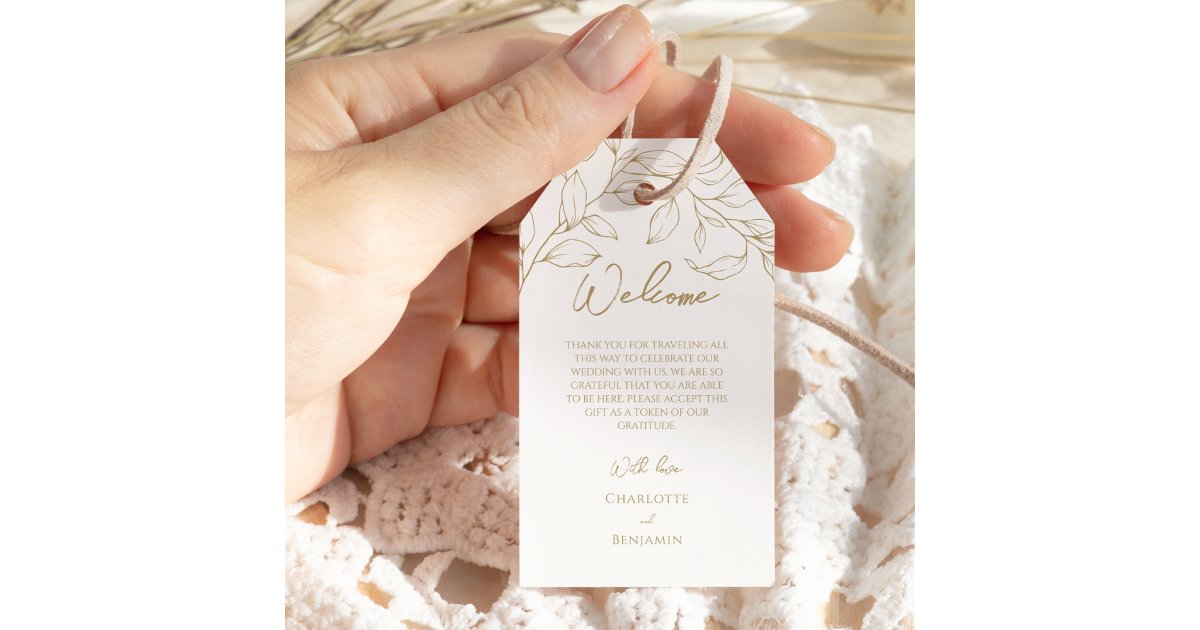 Classic Gold Greenery Destination Wedding Welcome Gift Tags | Zazzle