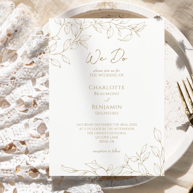 Classic Gold Greenery We Do Wedding Invitation (Creator Uploaded)