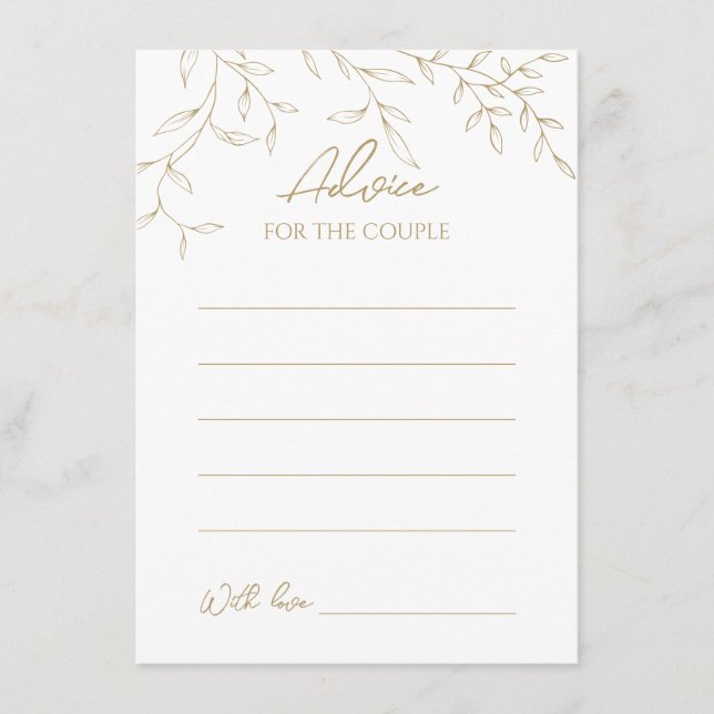 Classic Gold Greenery Wedding Advice Card (Front)
