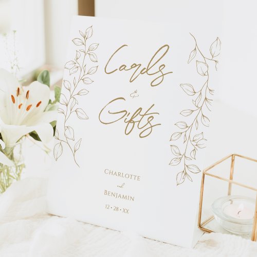 Classic Gold Greenery Wedding Cards and Gifts Pedestal Sign