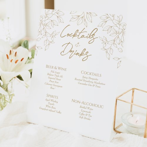 Classic Gold Greenery Wedding Cocktails and Drinks Pedestal Sign