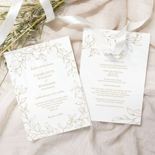Classic Gold Greenery Wedding Details All in One Invitation