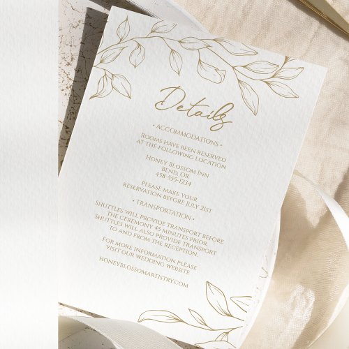 Classic Gold Greenery Wedding Details Enclosure Card