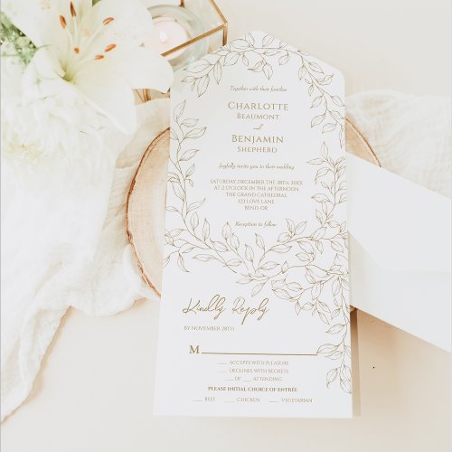 Classic Gold Greenery Wedding Entree Choice All In One Invitation
