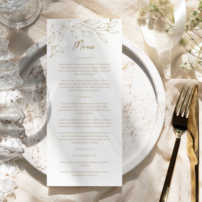 Classic Gold Greenery Wedding Flat Menu (Creator Uploaded)