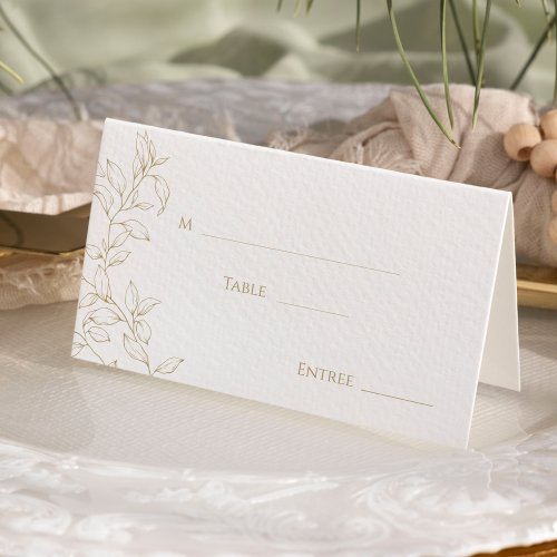 Classic Gold Greenery Wedding Folded Place Card