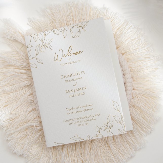 Classic Gold Greenery Wedding Folded Program (Creator Uploaded)