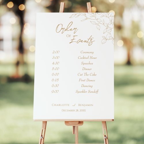 Classic Gold Greenery Wedding Order of Events Sign
