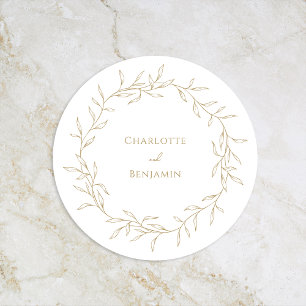 Classic Gold Greenery Wedding Round Paper Coaster